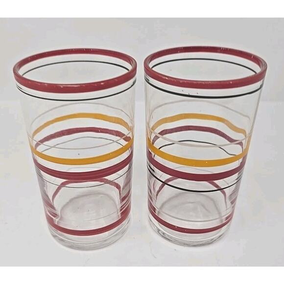 Vintage Juice Glasses Lot of 2 Red and Yellow U186 - Picture 2 of 4